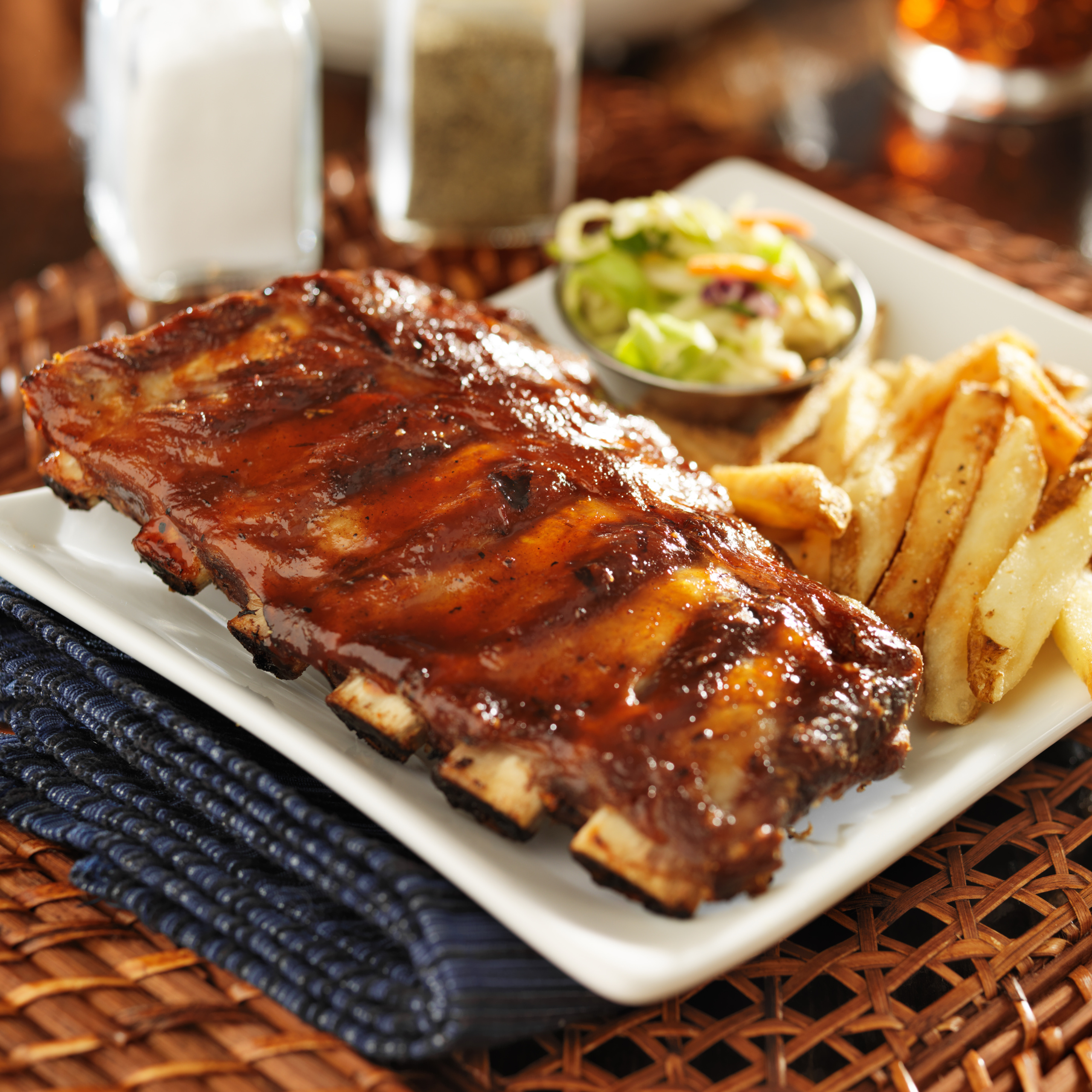 bbq ribs with cole slaw and french fries